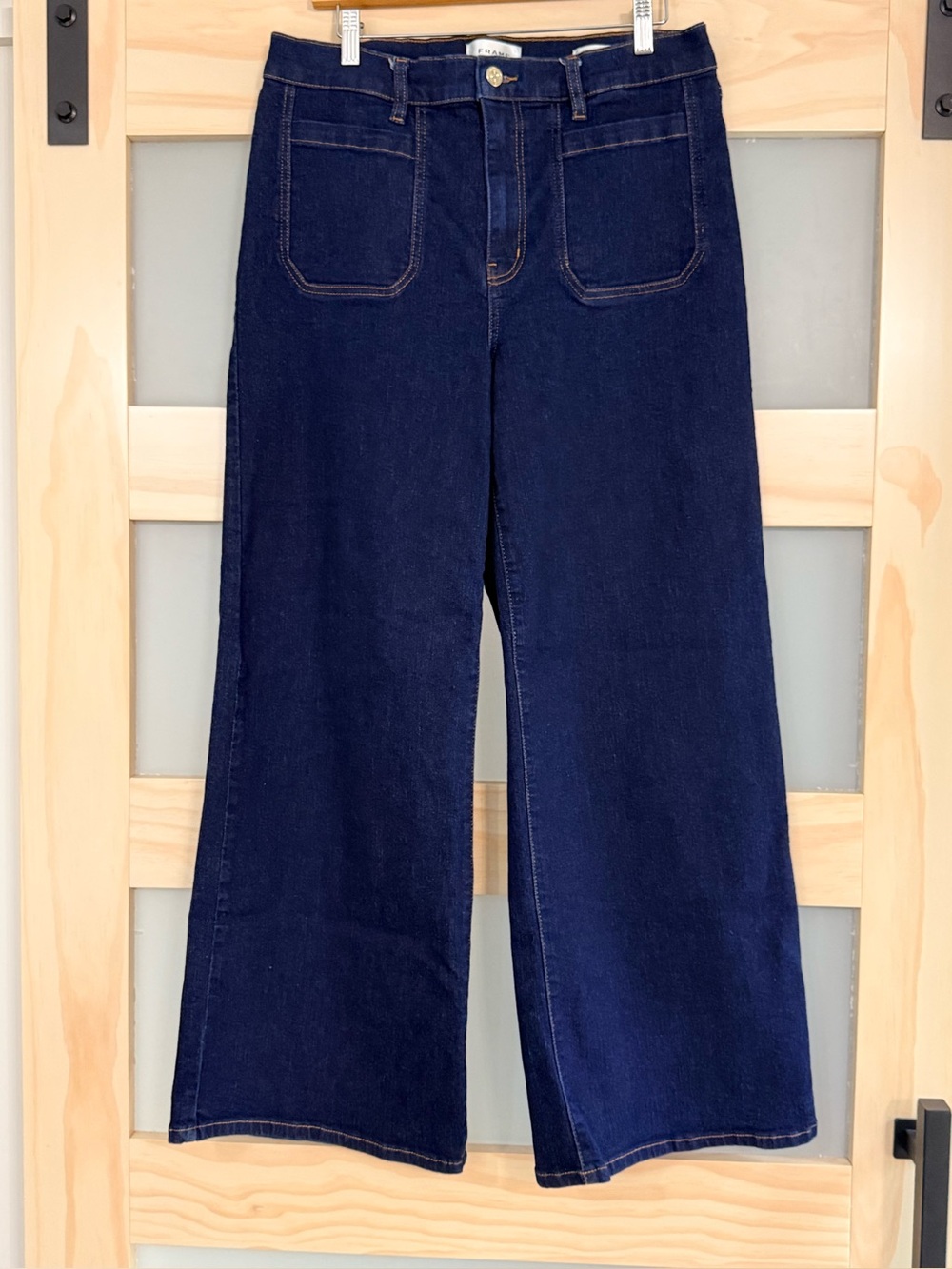 FRAME Le Slim Palazzo Dark Wash Patch Pocket Wide Leg Jeans Size 32